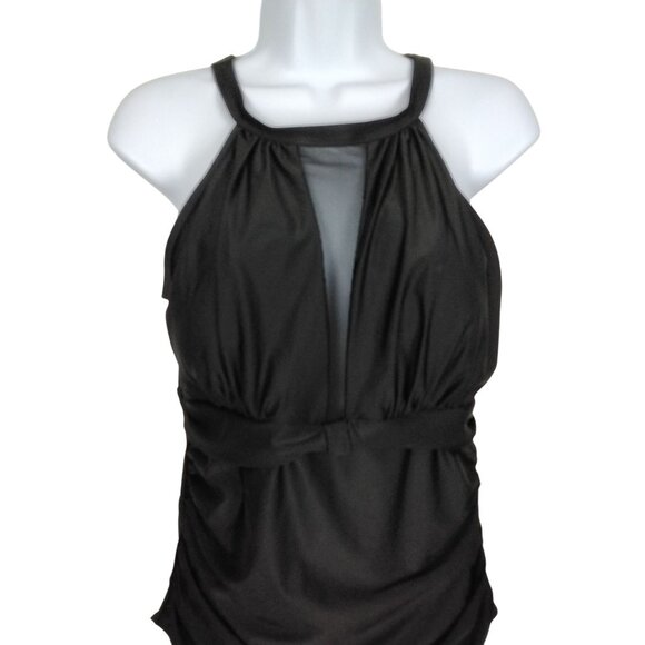 Womens Elegant Halter-Style Black Mesh One-Piece Swimsuit Size L Beach Vacation - Picture 6 of 10